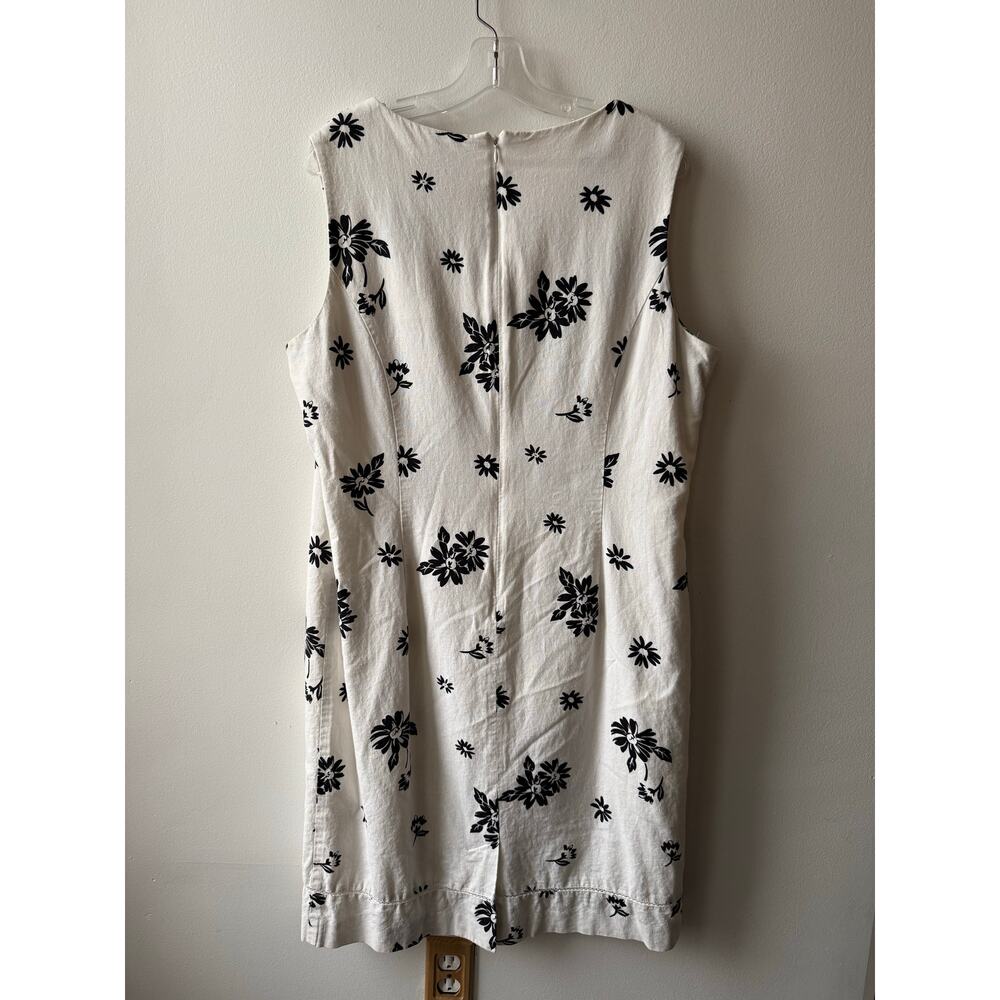 Norton McNaughton White Linen Midi Shift Dress Black Floral 90s Sleeveless 18 XL - Picture 3 of 10